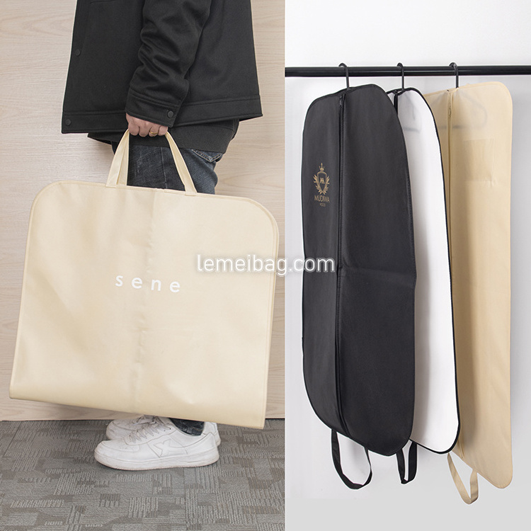 Zipper Hanging Clothes Bulk Pockets Cotton Wedding Dresses Gown Satin Cover Men Beige Travel Bag Custom Logo Garment Bags