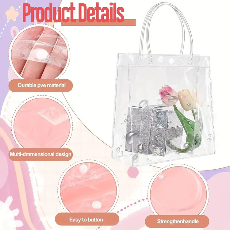 Clear Gift Bags With Handle Pvc Gift Bags, Transparent Pvc Tote Gift Bags For Wedding Birthdays Party