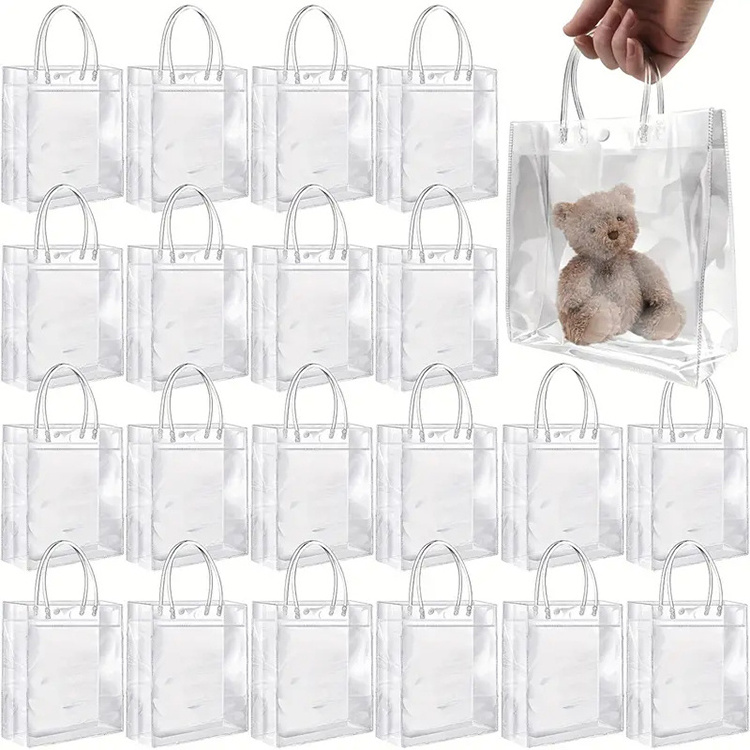 Clear Gift Bags With Handle Pvc Gift Bags, Transparent Pvc Tote Gift Bags For Wedding Birthdays Party