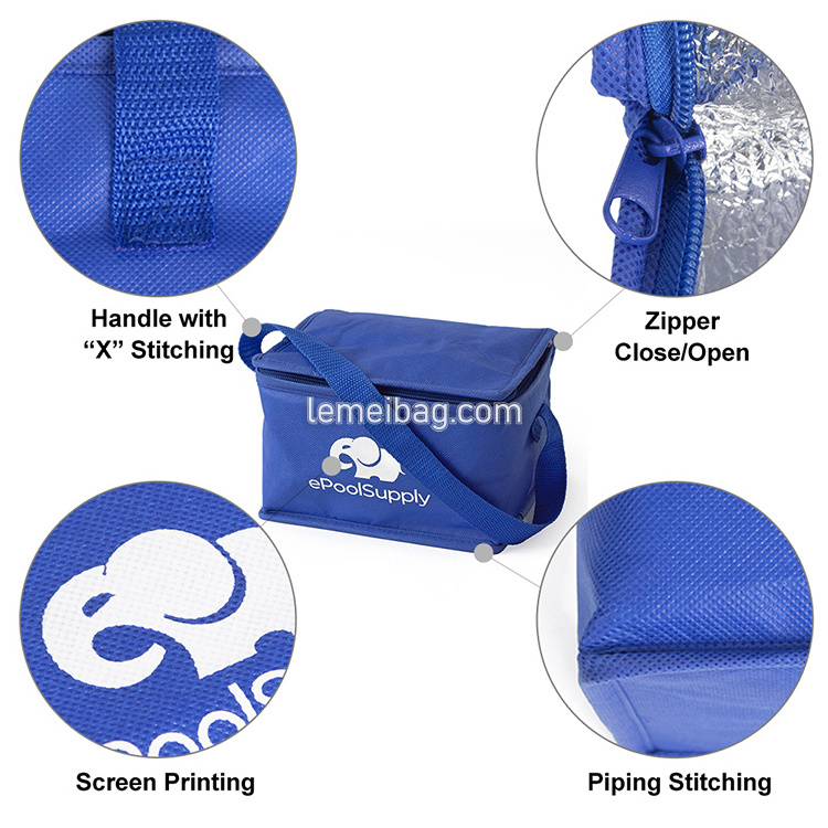 Small Blue Cool Insulated Lunch Bag With Custom Logo Eco Non Woven Ice Cooling Bag For Food