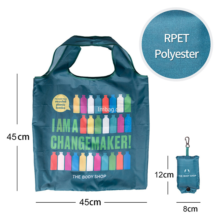 Foldaway Tote Bag Custom Print Recycled Rpet Sublimation Foldable Shopping Bag With Pouch