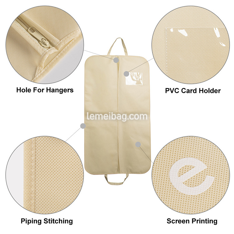 Zipper Hanging Clothes Bulk Pockets Cotton Wedding Dresses Gown Satin Cover Men Beige Travel Bag Custom Logo Garment Bags