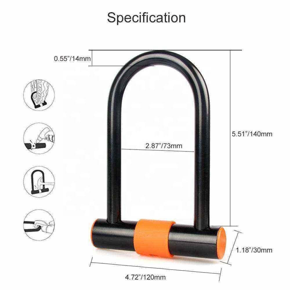 Inbike Bicycle Lock Heavy Duty Bike U Lock with Steel Chain Cable Mount Bracket+ Keys Fixed Bike Lock