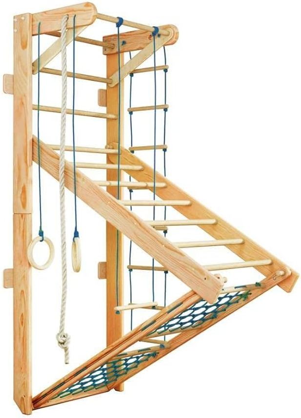 LM KIDS Custom Wooden Stall Bar with Adjustable Pull Up Bar for Home Sportsmen Gym and Sport Room Swedish ladder