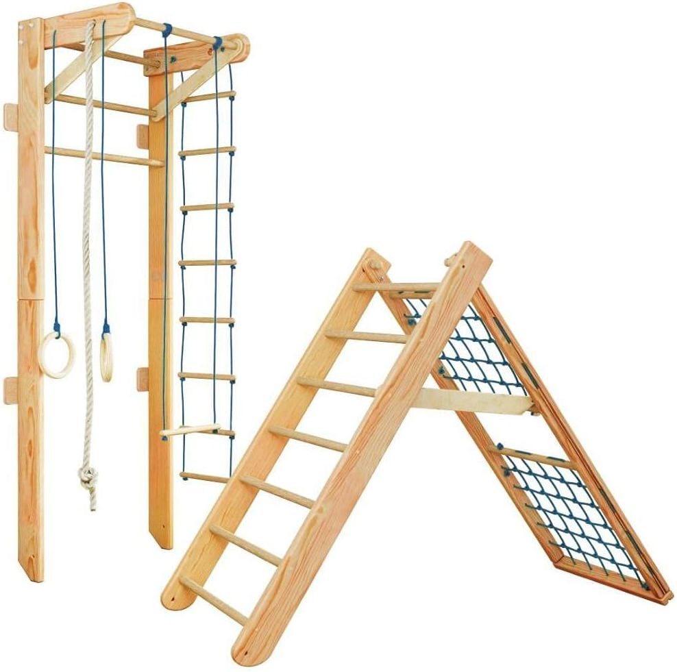 LM KIDS Custom Wooden Stall Bar with Adjustable Pull Up Bar for Home Sportsmen Gym and Sport Room Swedish ladder