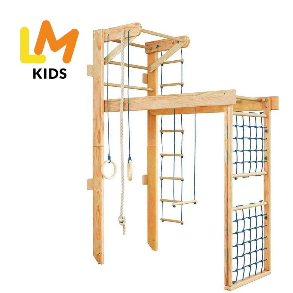 LM KIDS Custom Wooden Stall Bar with Adjustable Pull Up Bar for Home Sportsmen Gym and Sport Room Swedish ladder