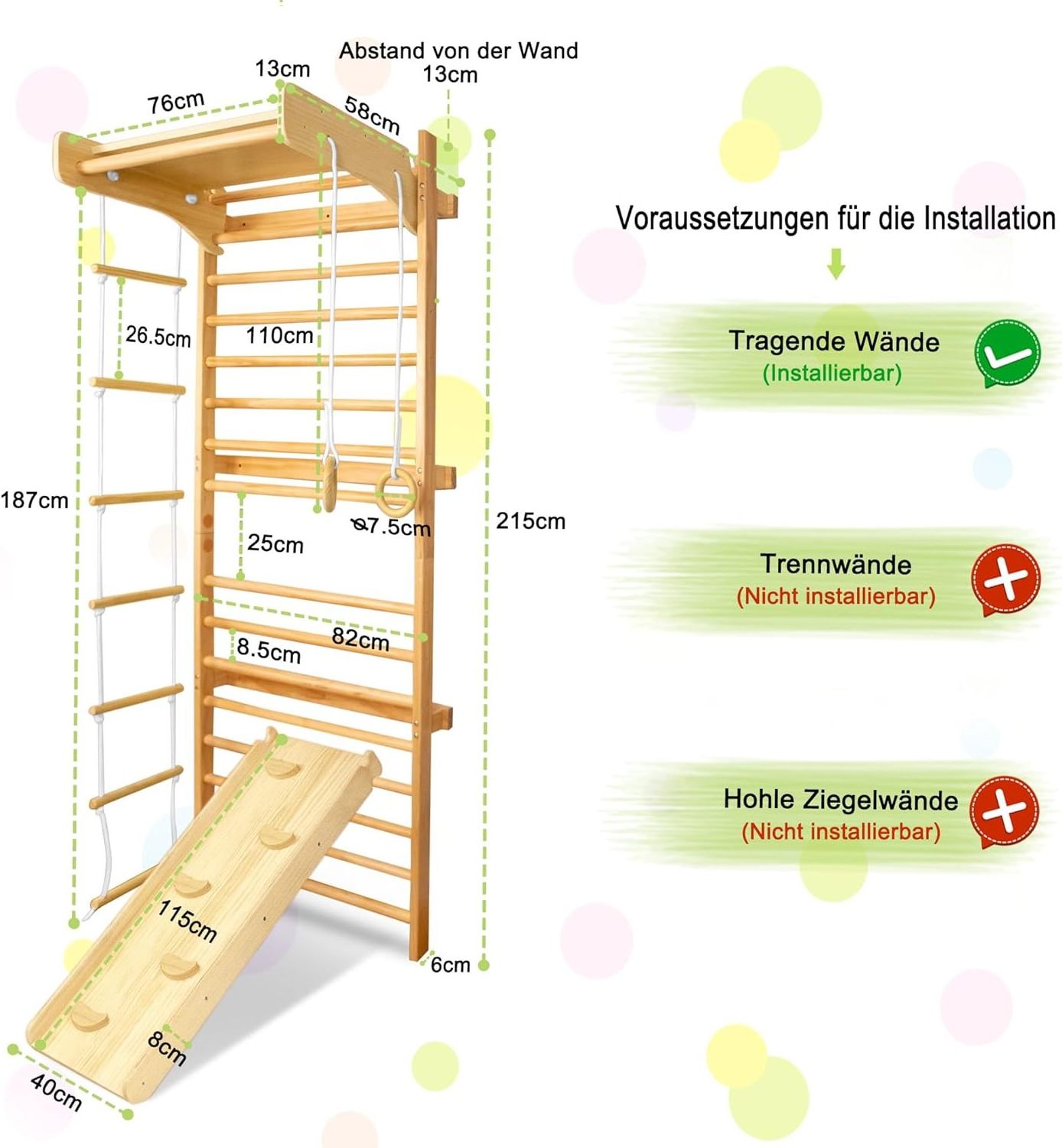 LM KIDS Children Play Equipment wall mounted pull up bar games climb wall for kids Pswedish wall ladder home gym for kids