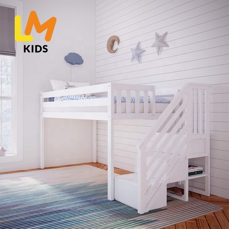 LM KIDS lit de bebe lit cabane blanc almacenamiento de juguetes bunk bed twin over loft for kids