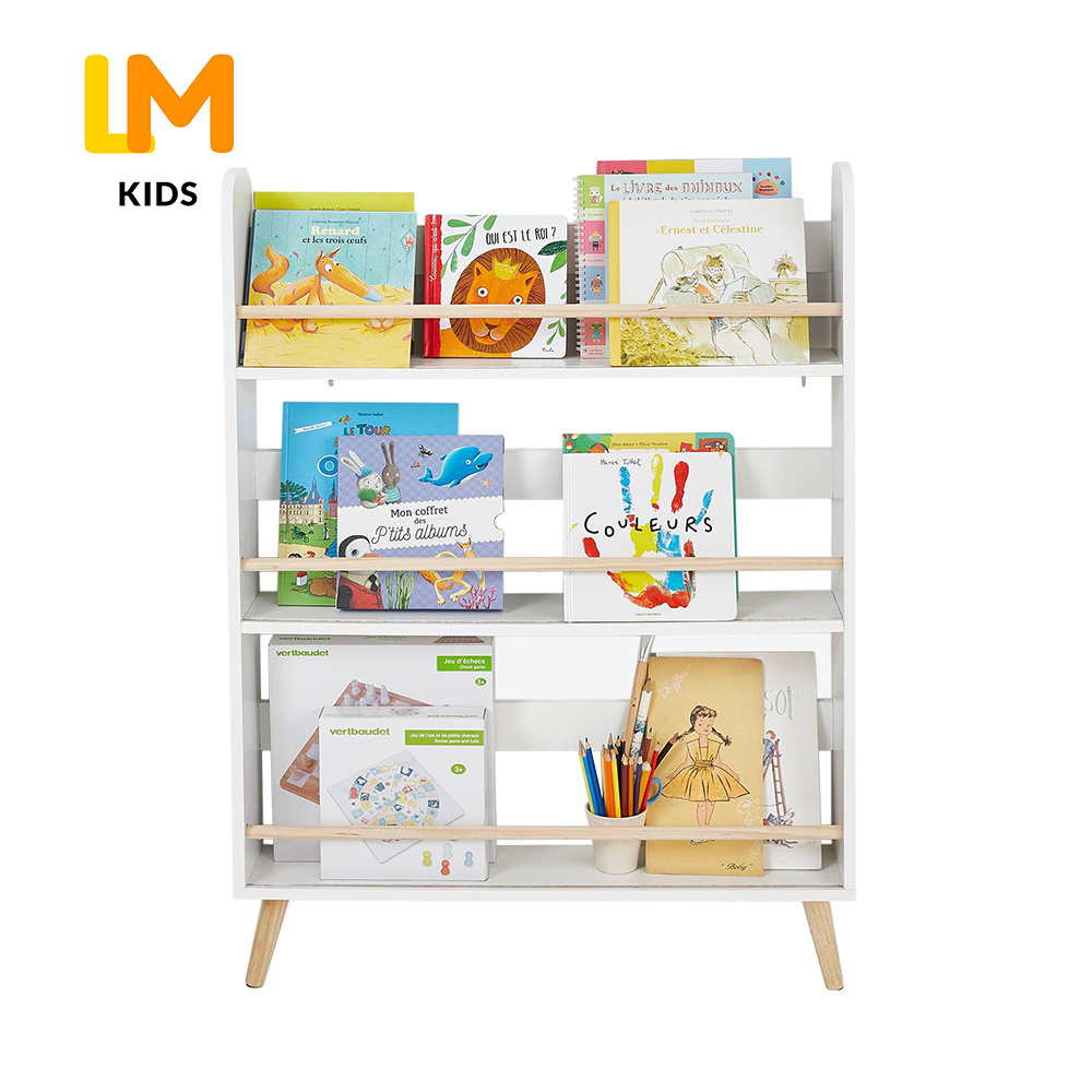 LM KIDS wooden modern kids toddler Floor-to-ceiling bookshelf against wall children montessori bookcase