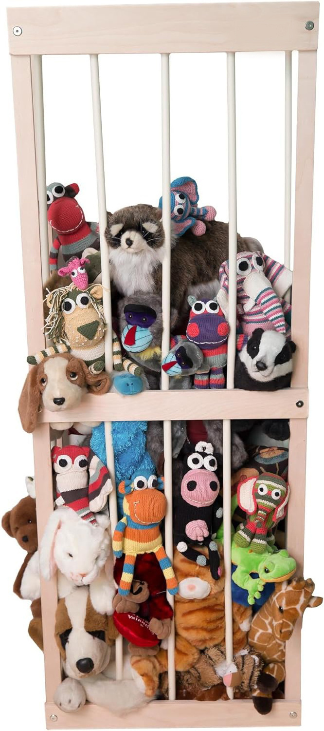 LM KIDS Wooden Toy Organizer Stuffed Animal Zoo Wood Soft Toy Shelf with Adjustable Length Stuffed Animal Storage Plush Toys