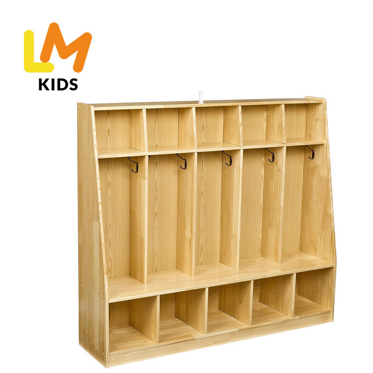 LM KIDS Wooden Backpack Cubbies Lockers Storage Organizer With Hooks For Montessori Daycare School Toddlers MOBILE BACKPACK CART