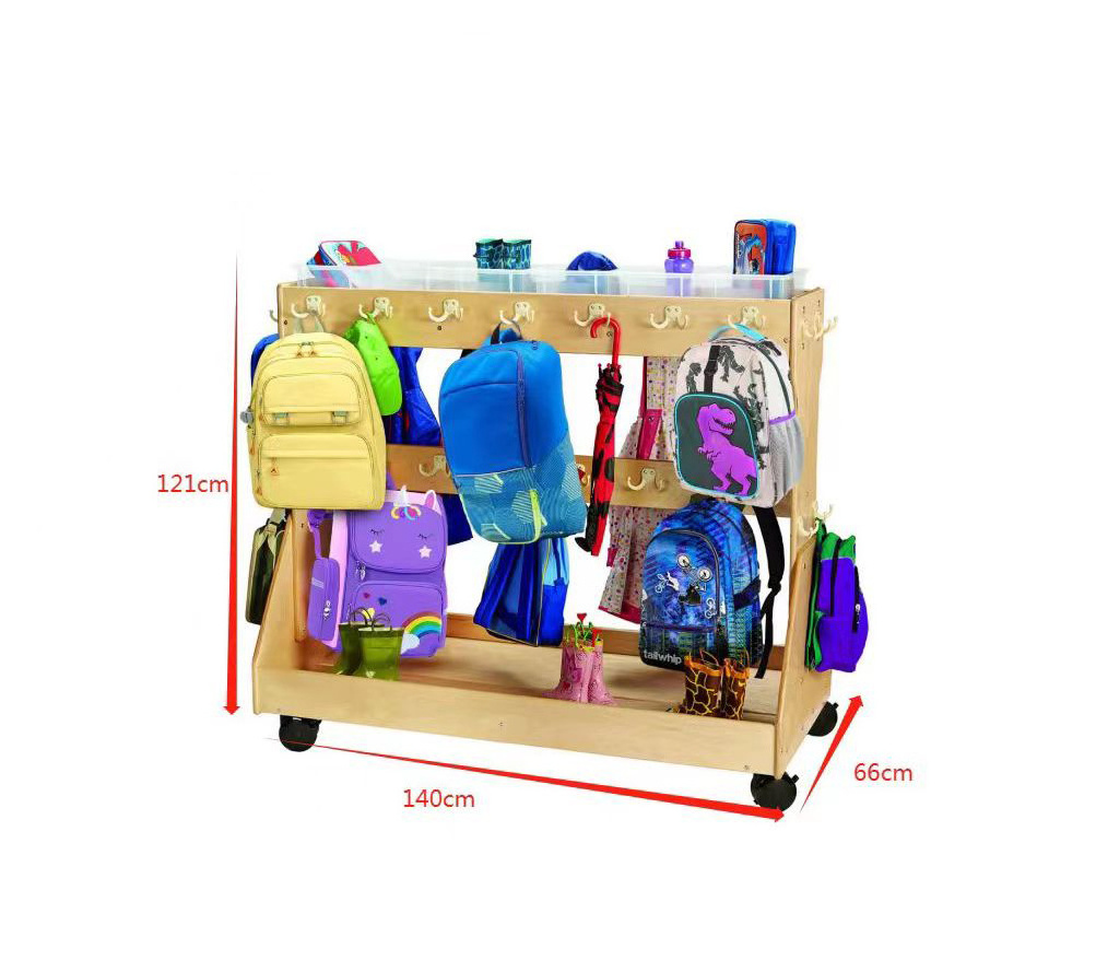 LM KIDS Wooden Backpack Cubbies Lockers Storage Organizer With Hooks For Montessori Daycare School Toddlers MOBILE BACKPACK CART