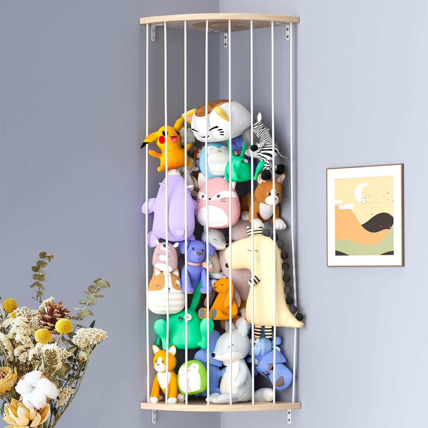 LM KIDS High quality Corner Plush Toy Storage Rack Soft Toy Organizer Wooden Plushes Organizer Wood Toy Storage for Kids Bedroom