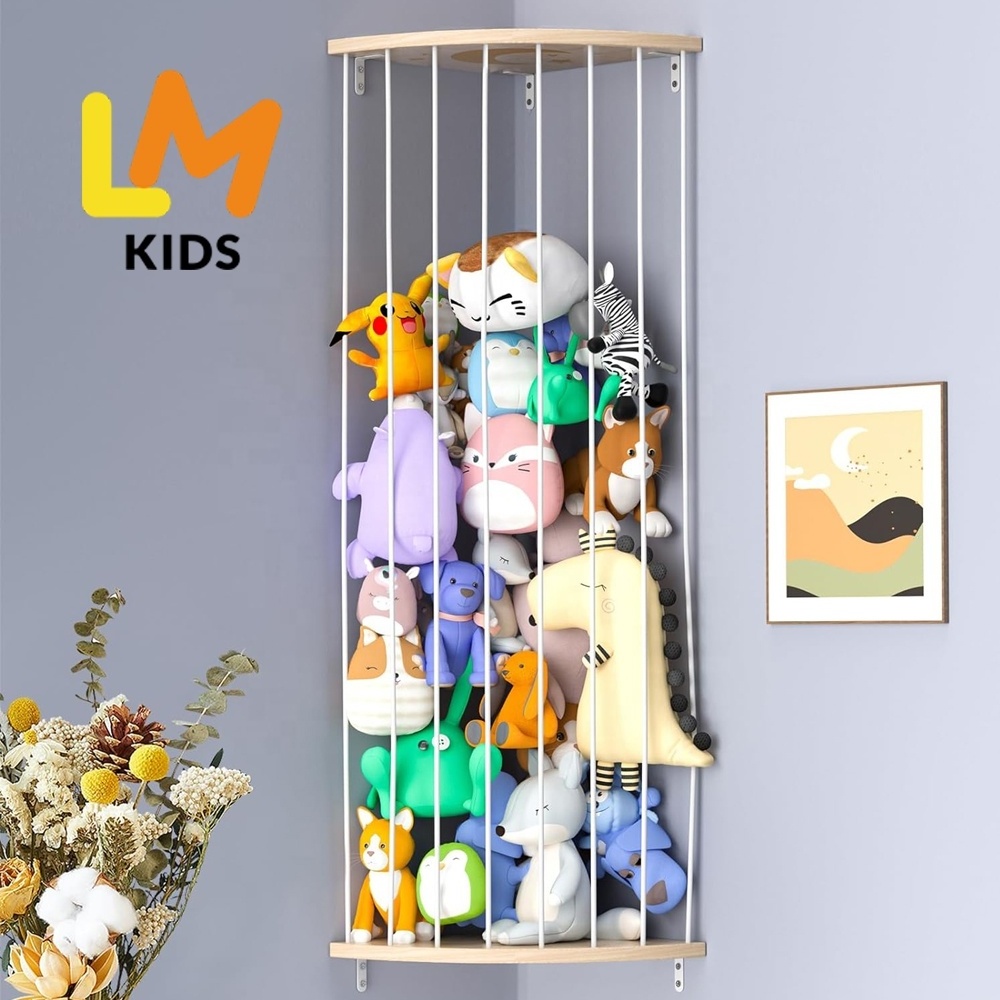 LM KIDS High quality Corner Plush Toy Storage Rack Soft Toy Organizer Wooden Plushes Organizer Wood Toy Storage for Kids Bedroom