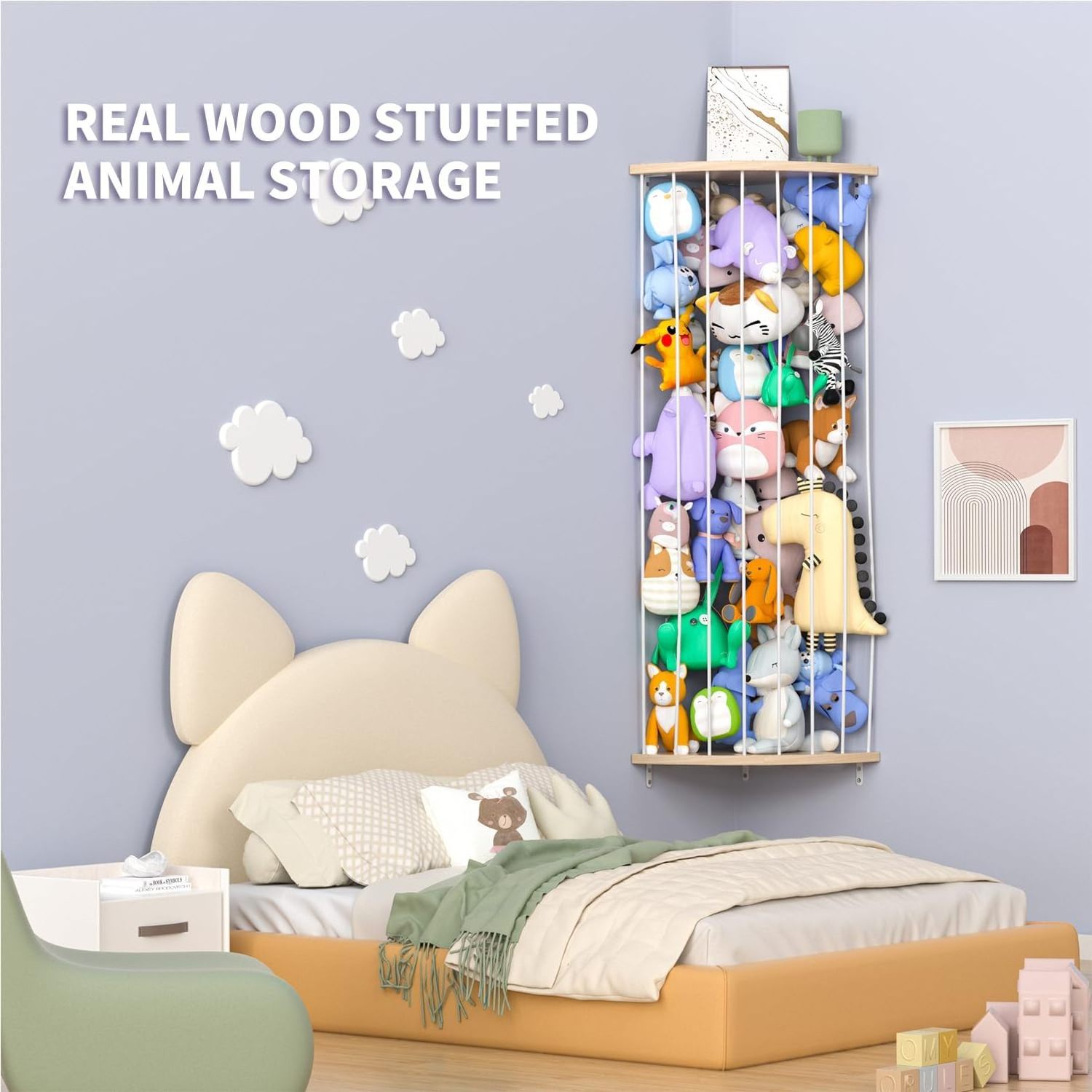 LM KIDS High quality Corner Plush Toy Storage Rack Soft Toy Organizer Wooden Plushes Organizer Wood Toy Storage for Kids Bedroom