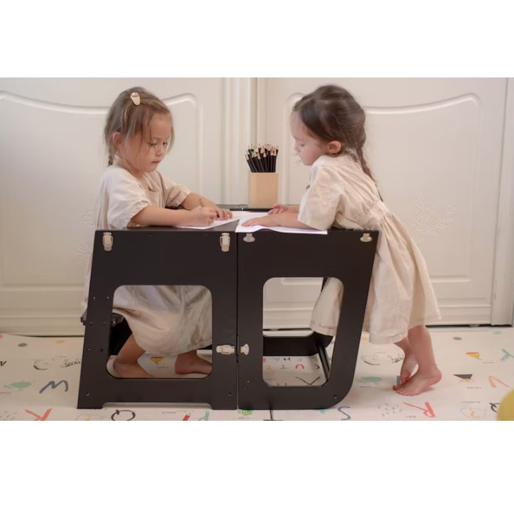 kids toddler wooden feeding plastic montessori multi use learning tower folding kit step stool high chair with blackboard