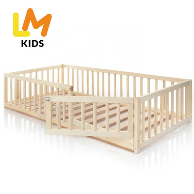 LM KIDS bedroom furniture siblings bed rail for toddlers wood natural montessori toddler floor bed for kids two floor bed