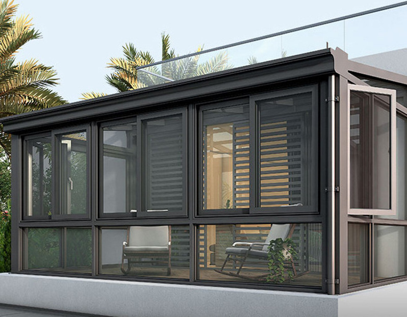 Low-E prefabricated glass house cabins and garden rooms products aluminium alloy cabins and garden room house glass sunroom