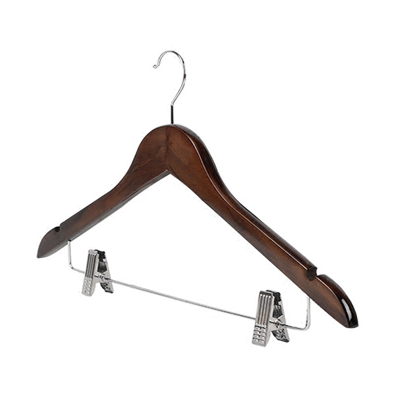 wholesale clothes shop rack  hanging pants wood hanger hijab hanger with clips for clothing