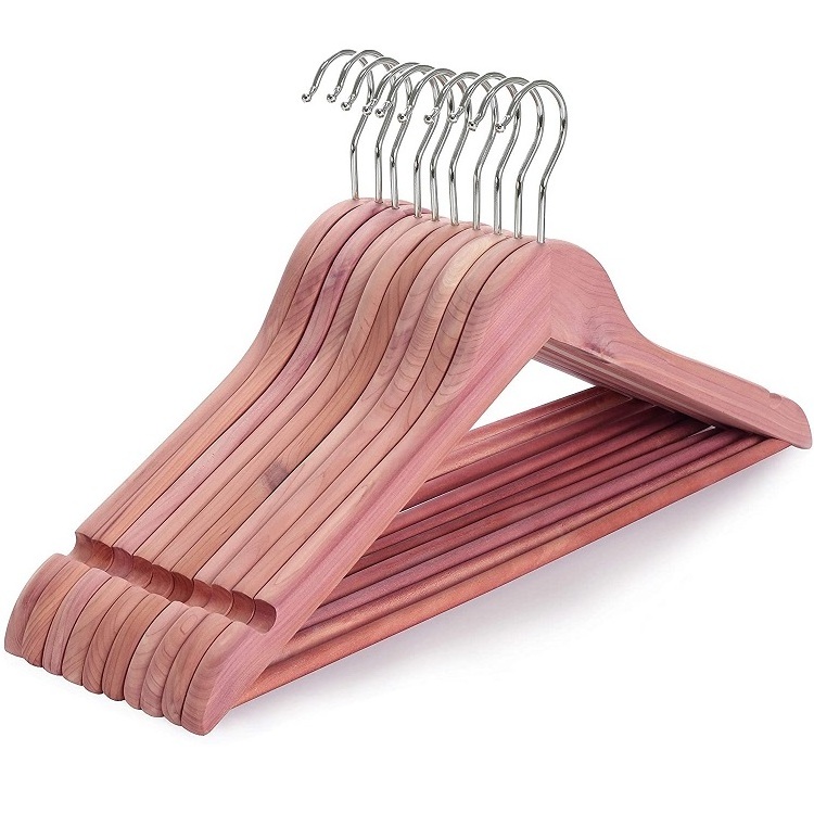 Wholesale natural cedar wood luxury coat hanger wood hanger for clothing