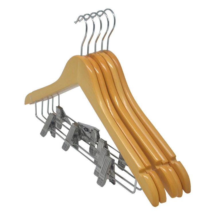 wholesale clothes shop rack  hanging pants wood hanger hijab hanger with clips for clothing