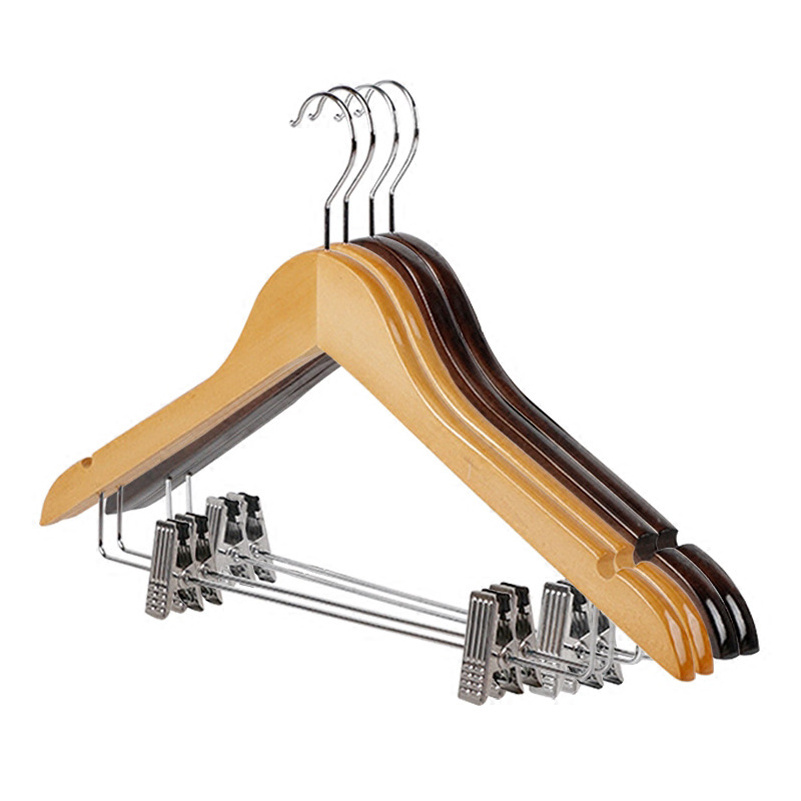 wholesale clothes shop rack  hanging pants wood hanger hijab hanger with clips for clothing