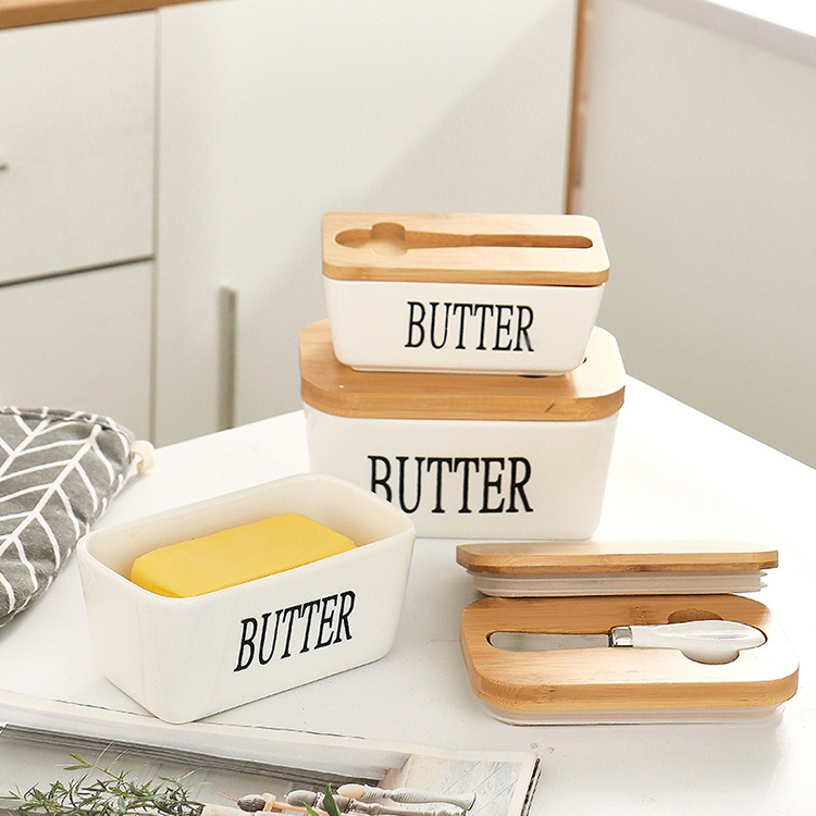 Rectangular Ceramic Butter Box Sealed storage container Western cheese crock butter jar keeper for Restaurant