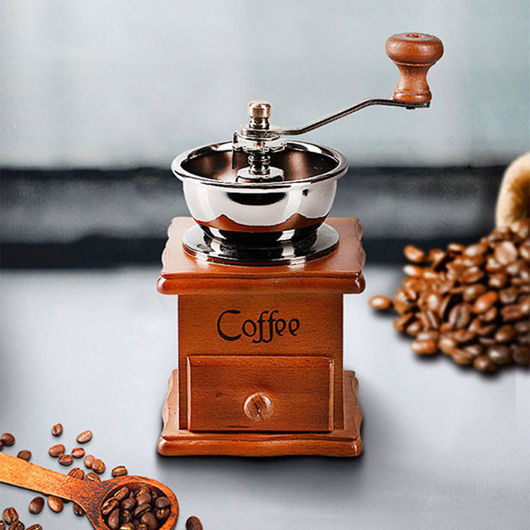 Factory price Portable household mini manual coffee grinder with Log wood handle