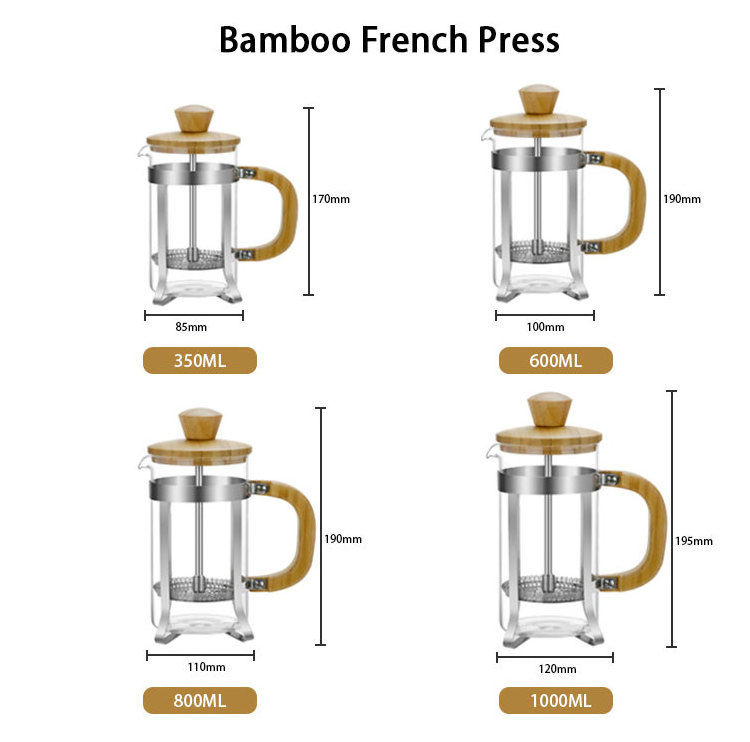 Wholesale Eco-Friendly Bamboo Coffee Maker French Press coffee plunger with glass French Press