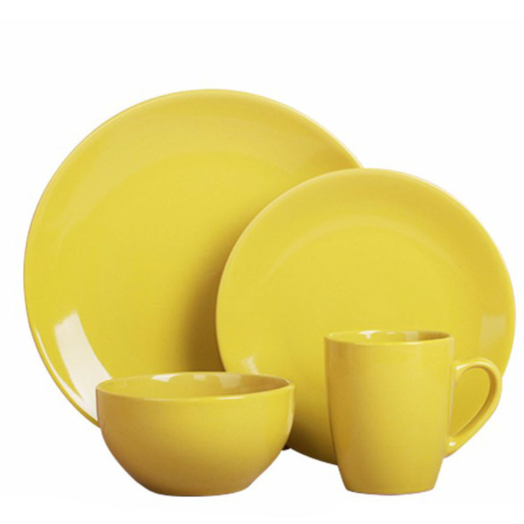 Wholesale cheap 16pcs orange ceramic dinner set made in china, ceramic breakfast dinnerware set for wedding