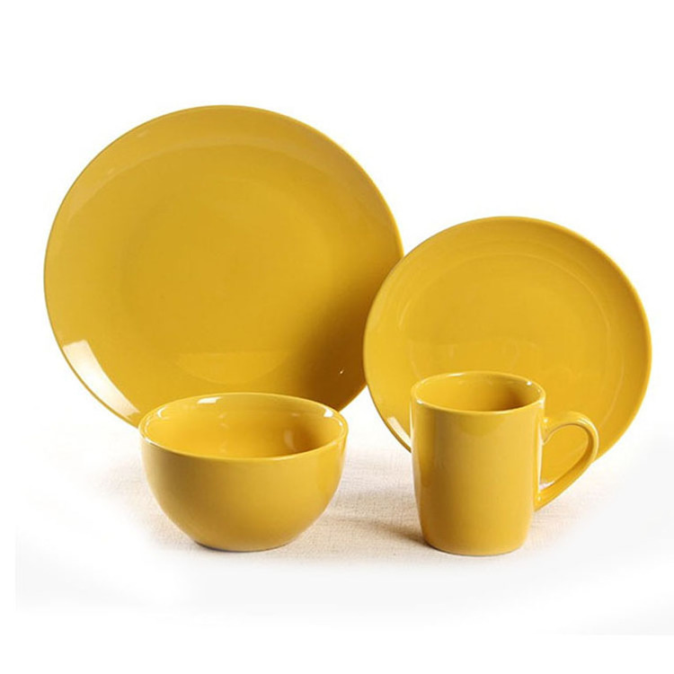 Wholesale cheap 16pcs orange ceramic dinner set made in china, ceramic breakfast dinnerware set for wedding