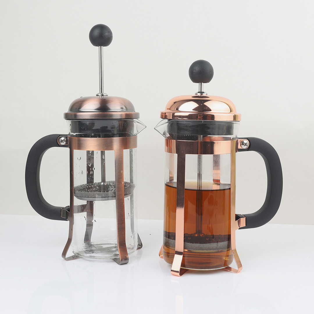 wholesale printing logo household copper high borosilicate glass Heat Resistant Coffee tea pot Maker French press