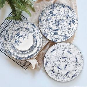 High Quality Bone China Blue And White Dinnerware Sets Chinese Style Vintage Blue Birds Flowers Ceramic Plates For Wedding