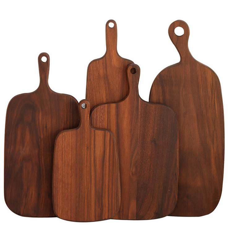 wholesale laser logo dark light kitchen bulk bamboo acacia beech walnut olive oak teak wood chopping cutting board with handle