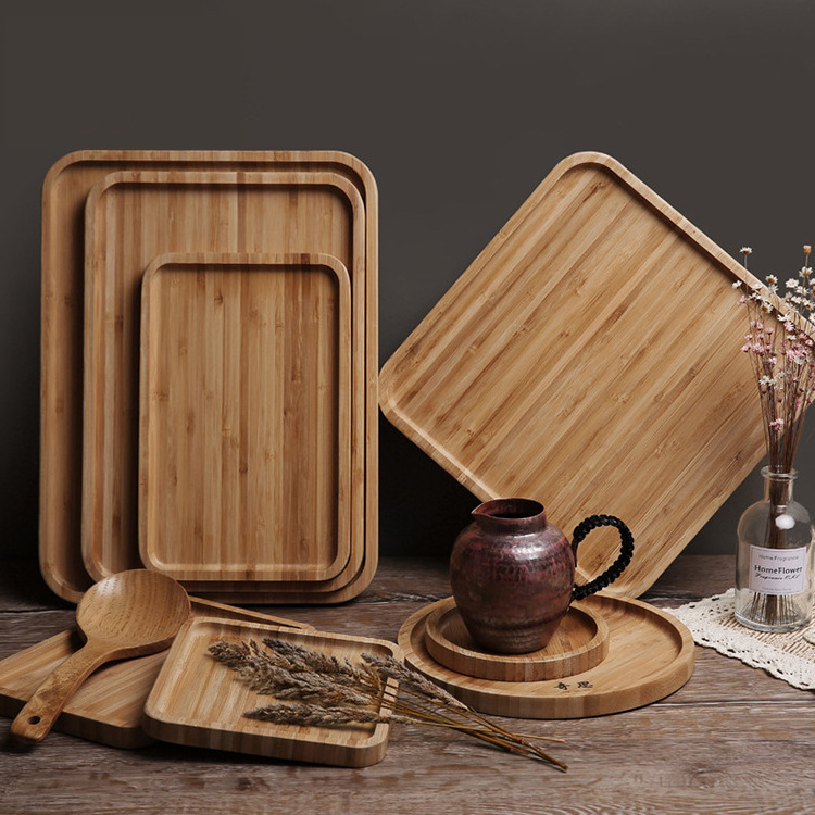 supply reasonable price natural rubber fruit tray dinner plate wood serving tray bamboo wooden trays for tea and coffee