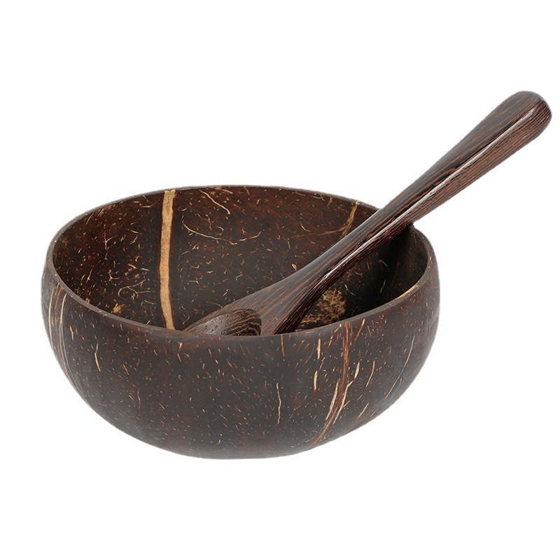 high quality custom logo hand made eco friendly organic unpolished small wood salad coconut shell bowls with spoons