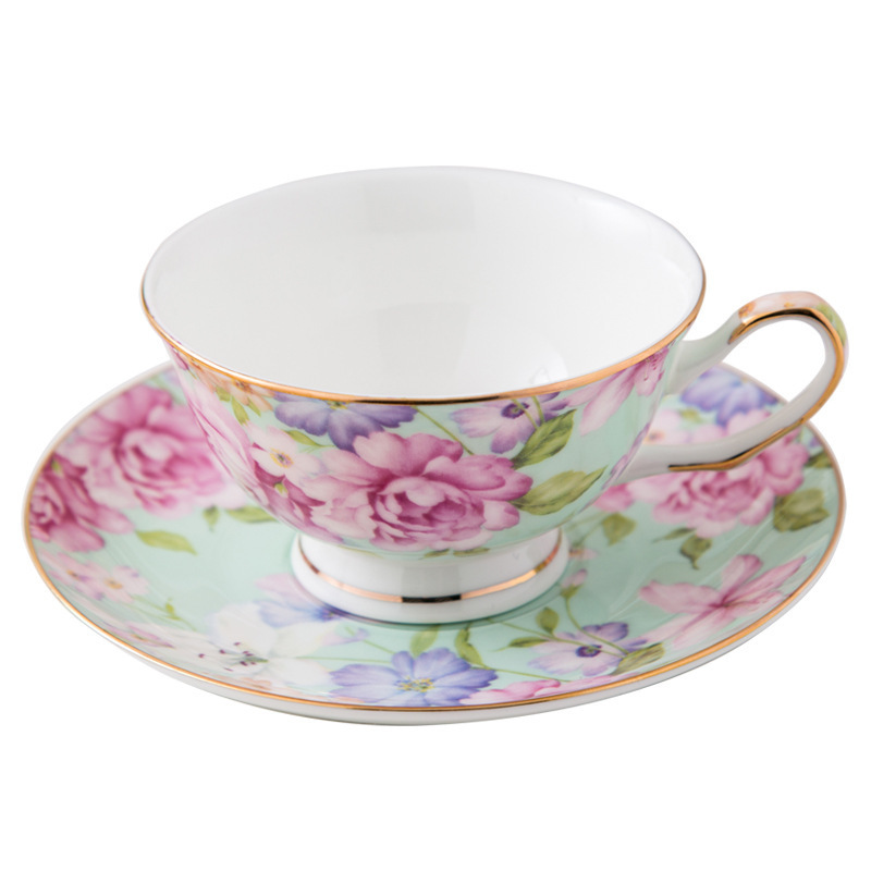 2021 new Chinese flower bone china coffee cup and saucer