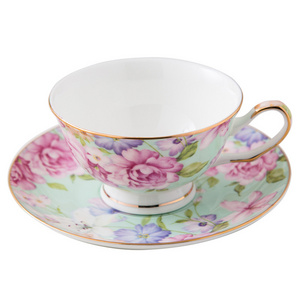 2021 new Chinese flower bone china coffee cup and saucer