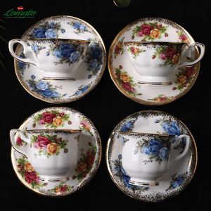 Vintage elegant gold rim bone china porcelain ceramic coffee cup and saucer European style wholesale tea cups and saucers