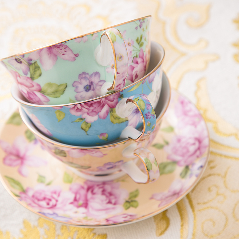 2021 new Chinese flower bone china coffee cup and saucer