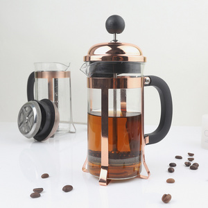 wholesale printing logo household copper high borosilicate glass Heat Resistant Coffee tea pot Maker French press