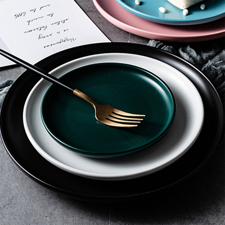 Customized Matte Glaze black ceramic Dinner plate, 10.5 inch Ceramic plate cheap solid Charger plate for hotel