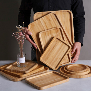 supply reasonable price natural rubber fruit tray dinner plate wood serving tray bamboo wooden trays for tea and coffee