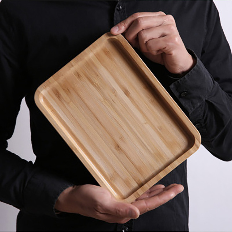 wholesale amazon hot modern organic rectangular stackable lackwood snack food wooden bamboo serving tray set for tea bowl