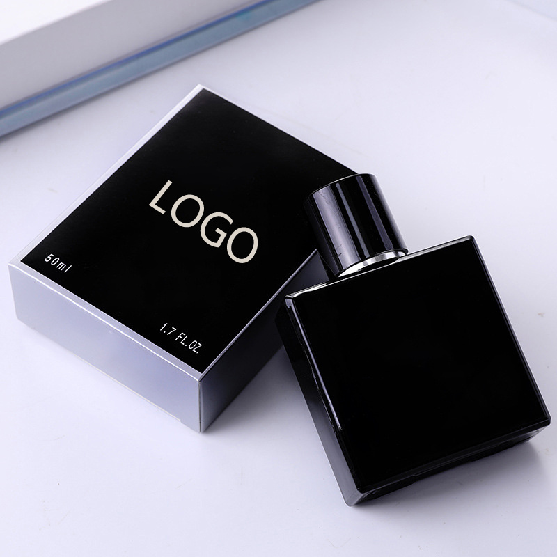 50ml Empty Recyclable Black Dark Blue Flat Square Custom Refillable Glass Screw Perfume Spray Bottle with Box