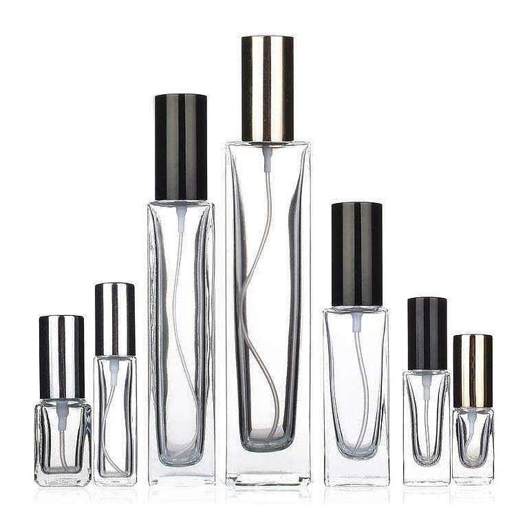 5ml 10ml 30ml Empty Fragrance Atomizer Cosmetic Packaging Clear 10 ml Square Perfume Glass Bottle with Spray Pump Cap