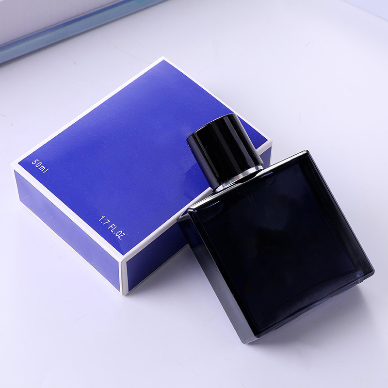 50ml Empty Recyclable Black Dark Blue Flat Square Custom Refillable Glass Screw Perfume Spray Bottle with Box