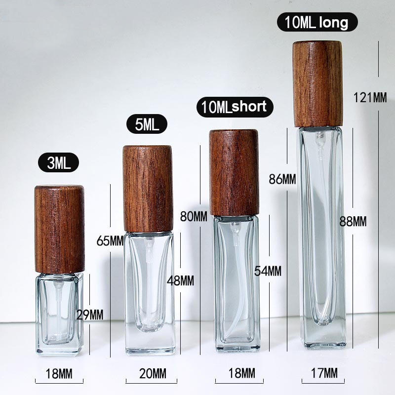 5ml 10ml 30ml Empty Fragrance Atomizer Cosmetic Packaging Clear 10 ml Square Perfume Glass Bottle with Spray Pump Cap