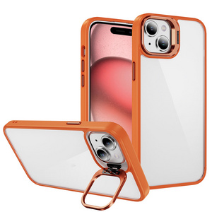 Built-in Camera Ring Stand Slim Fit Shockproof Clear Hybrid Mobile Phone Case for iPhone 12 13 14 15 Pro Max