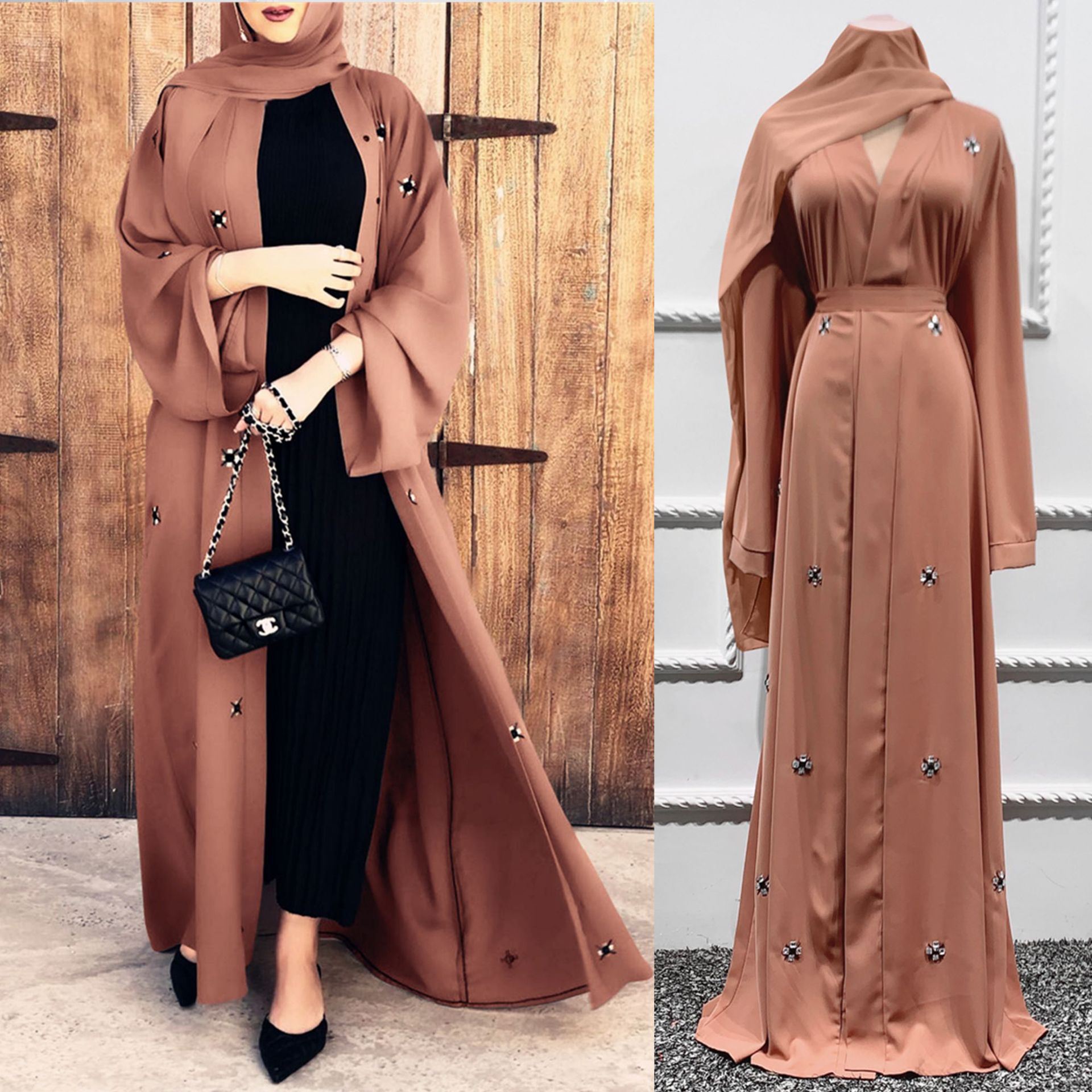 Limanying supply  Dubai abaya dress Fashion Beaded Middle Eastern Cardigan Robe women modest abaya muslim dress for ladies